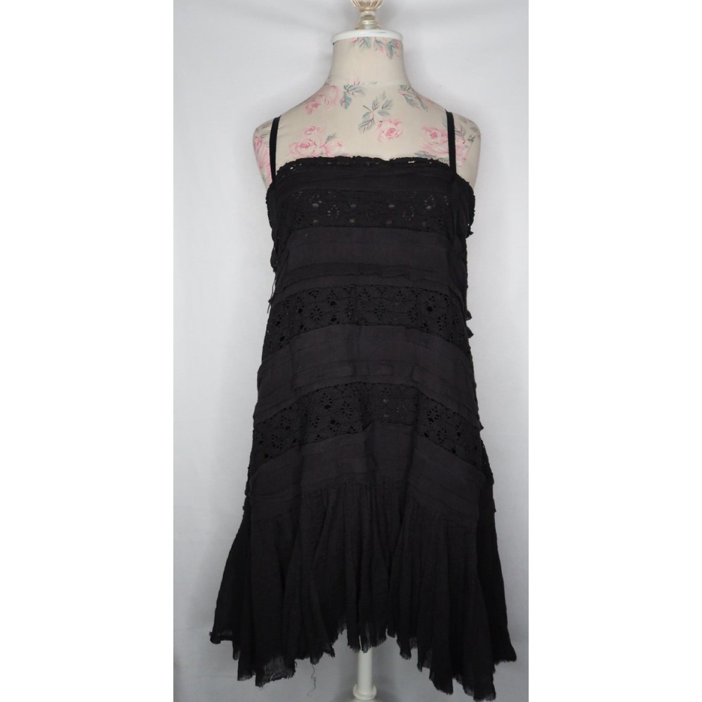 Free People FP One Shailee Black Lace Tiered Slip Mini Dress Boho Whimsigoth S